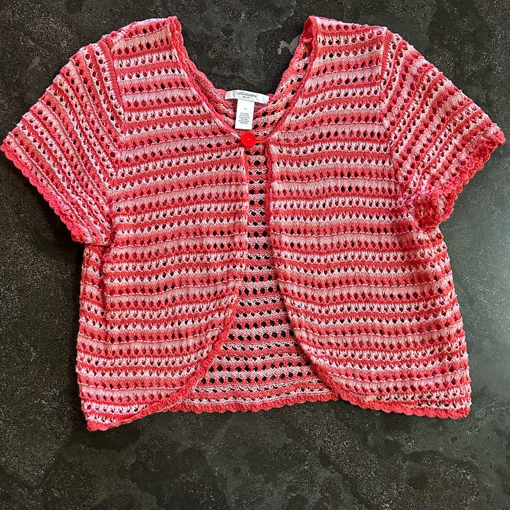 📦LAST CHANCE: DONATING📦 Liz Claiborne | Crotch Pink and Coral Stripped Cardigan